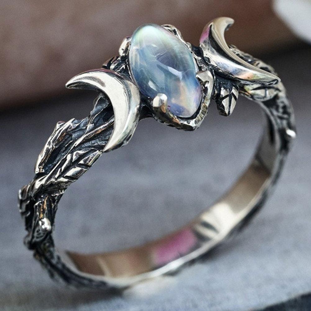 Delicate Bohemian Style Imitation Moonstone Moon Ring Vintage Party Finger Accessories Jewelry For Women