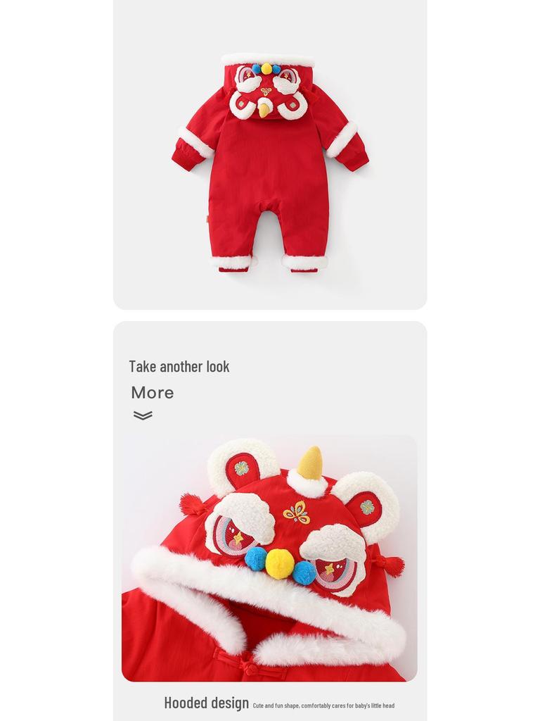 DUUDUU Baby New Year Red Romper - Winter Padded Jumpsuit for Newborns
