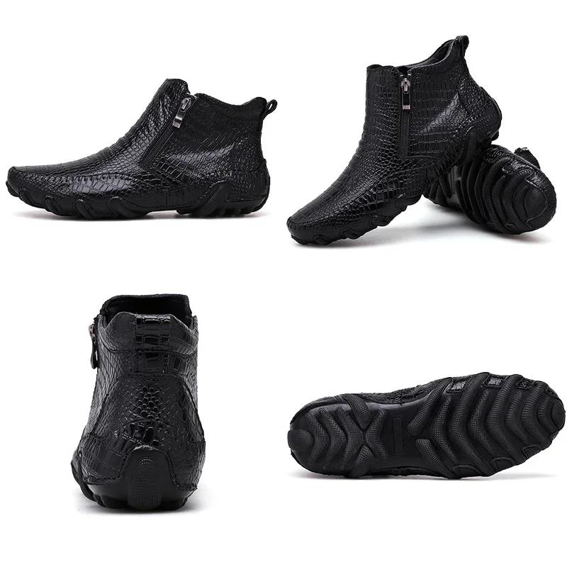 10AMen Krokodilläder Skor Ankelstövlar Vinter Casual Skor för Män Märke Retro Loafers Bekväma Sneakers Skor Skor
