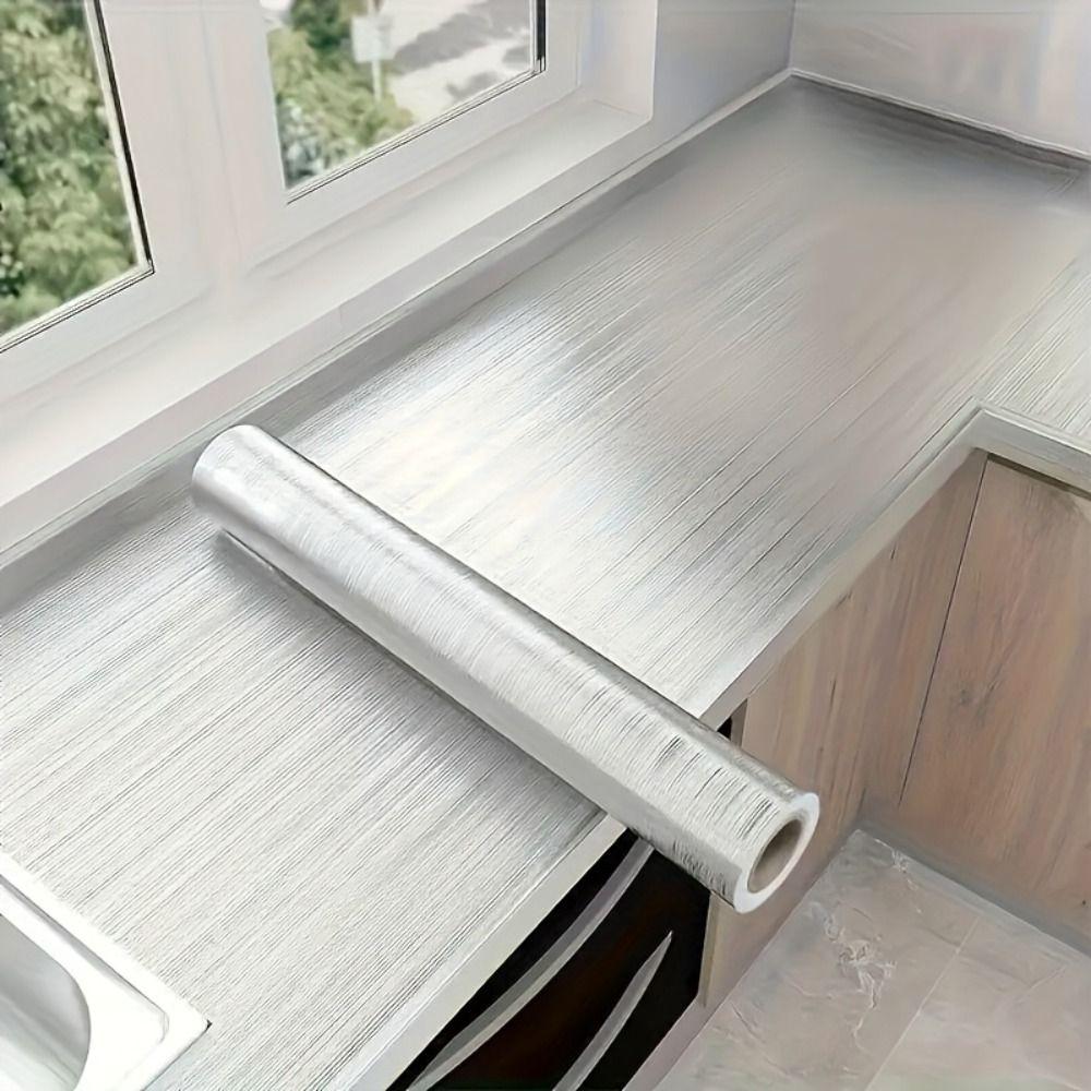 Waterproof Wallpaper Decor Film Stainless Brushed Silver Adhesive Wallpaper Refrigerator