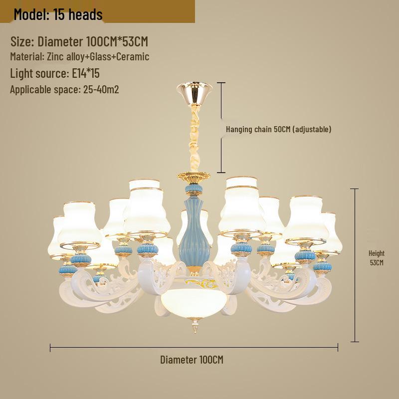 Modern European Ceramic Chandelier for Living Room, Restaurant, or Bedroom in Villa