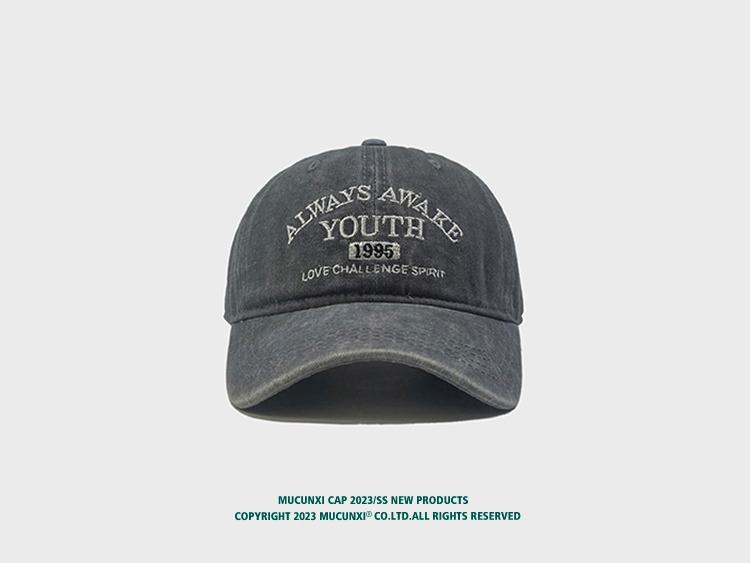 Denim retro washed large letter baseball cap letter couple soft top distressed sun protection peaked cap for men