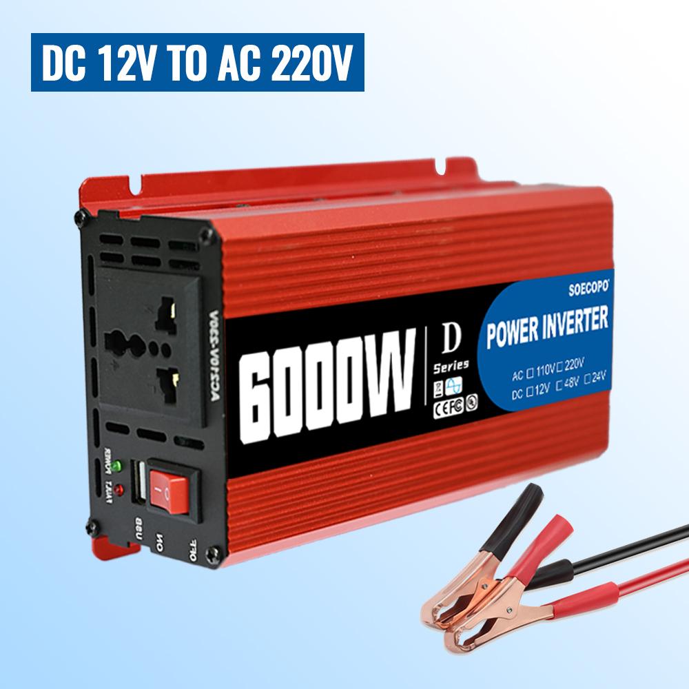 SOECOPO 6000W Power Inverter: 12V to 220V Converter, Car Power Adapter (12V/24V/48V Input) for Camping & Auto Accessories 12V TO 220V 50Hz