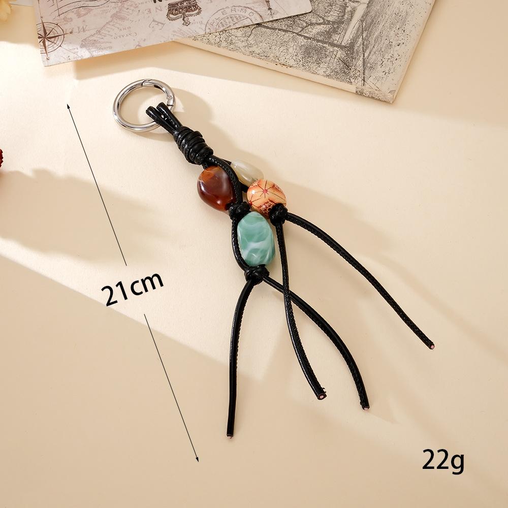 Retro design acrylic colorful beaded backpack pendant, niche fashion handmade woven leather cord phone strap Pendant