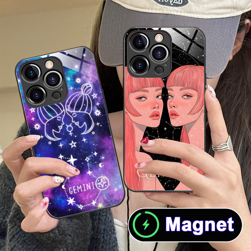 Zodiac Sign Gemini Phone Case for iPhone 17 16 15 14 13 12 11 Air Pro Max Plus Mini Glass MagSafe Cover