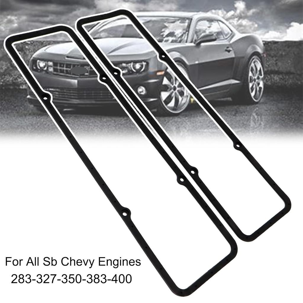 Small Block SB Chevy Valve Covers Set SBC Steel Core Rubber Valve Cover Gaskets 7484BOX Compatible with Chevy 350 305 283 327 400 383 302 307 SBC