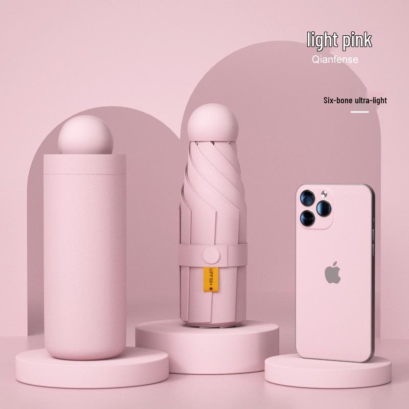 Compact Dual-Use Sun and Rain Umbrella with Black Glue Sunshade - Stylish Ladies' 5-Fold Capsule Design