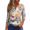 Women's Loose Casual Flower Print Seven Quarter Sleeved V-Neck Top Seven Quarter Sleeved V-Neck Top