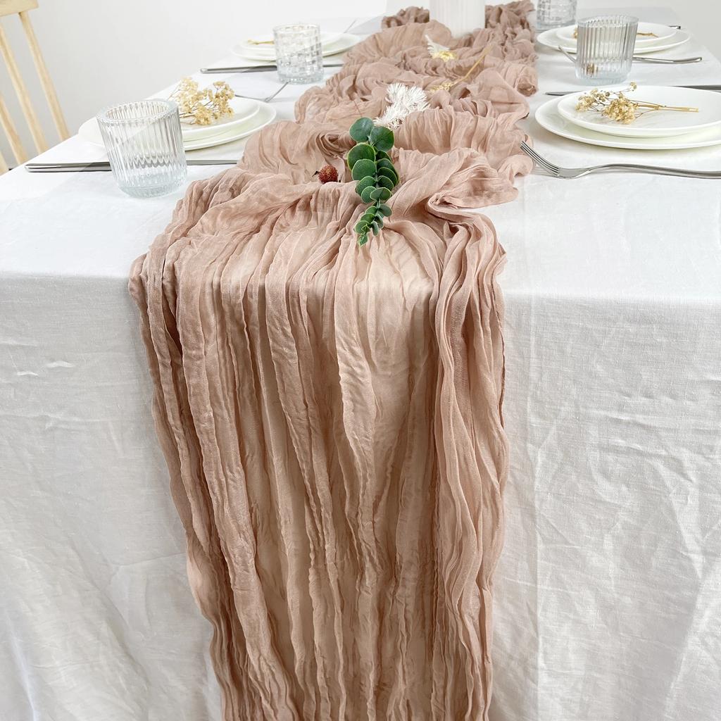 8Pcs Cheesecloth Table Runner, Boho Gauze Cheese Cloth Table Runners for Wedding Party Baby Bridal Shower Banquet Home Decor