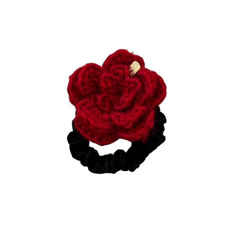 Red Rose, Gold Label Velvet Hair Band, Elegant Wool, Flower, Leather Band, Hair Tie, Hair Accessory and Headwear