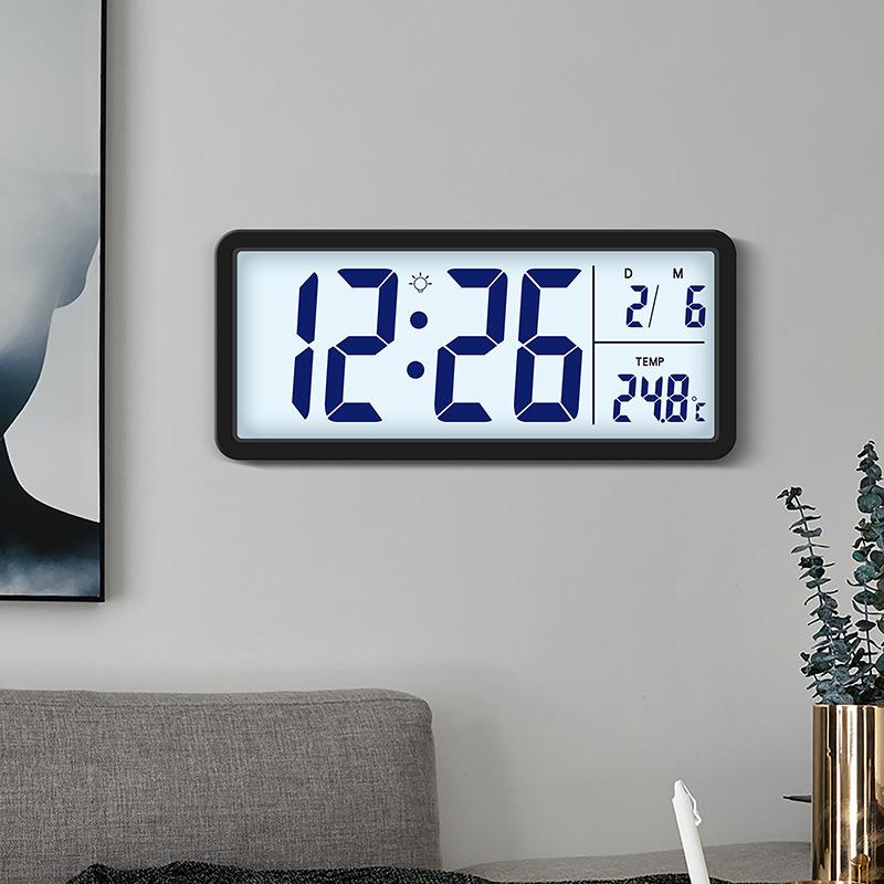 Nordic Large Digital Wall Clock with Temperature/Humidity Display, Silent Operation, and LCD Night Light