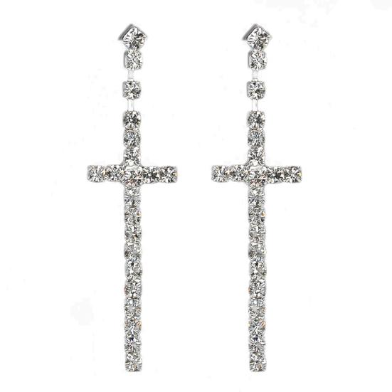 Eleganti Orecchini A Perno Per Donna, A Forma Di Croce, Tempestati Di Strass. Gioiello Raffinato E Luminoso, Regalo Perfetto Per Qualsiasi Occasione - 2