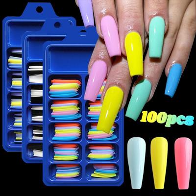 Faux ongles ballerine longs, couleur bonbon, Gel UV, outils de beauté, bricolage, couverture complète, Nail Art, LM, 100 pièces