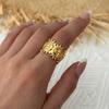 Stainless Steel Irregular Geometric Ring for Women Vintage Gold Color Sun Leaf Joint Finger Ring Party Versatile Jewerly Gifts