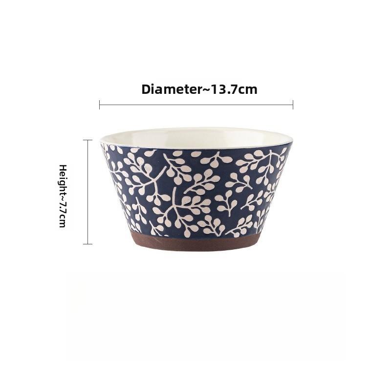 Japanese Underglaze Color Ceramic Bowl Set High Foot Rice Bowl Large Capacity Retro Tableware