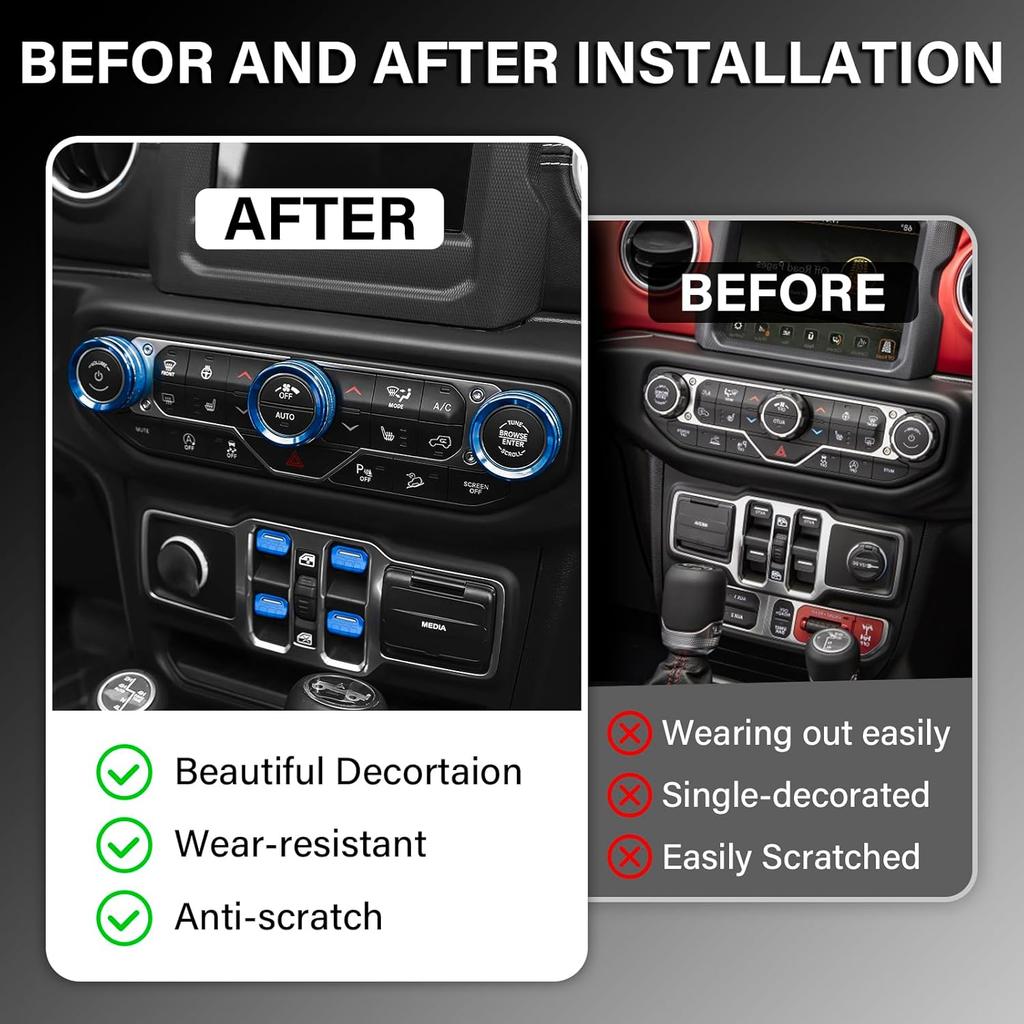 8Pcs Button Knob Cover for Jeep Wrangler JL JLU 2018-2024 2025 & Gladiator JT -2024 2025 Accessories, JL Window Switch Button Cover Volume Radio Air