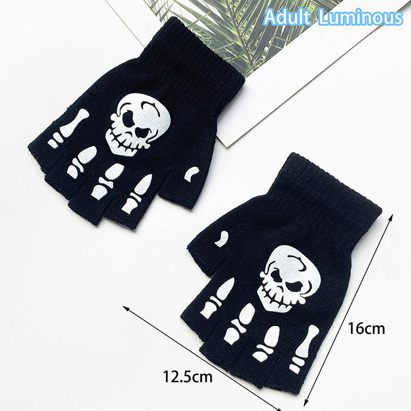 Fashion Halloween Skeleton Ghost Gloves Hat Creative Luminous Half Finger Full Fingers Print Warm Breathable Gloves Gifts
