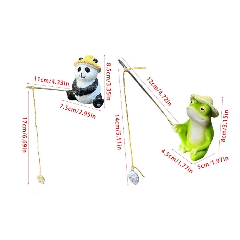 Funny Frogs Panda Fishing Statue for Garden Outdoor Decors Resins Animal Miniature Figurine Landscape Sculpture Ornament
