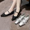 Fashion 2025 Silver Paillette Flats Ballets Shoes Woman Belt Buckle Mary Janes Pointed Toe Dress Loafers Brides Wedding Bowtie Ballerina
