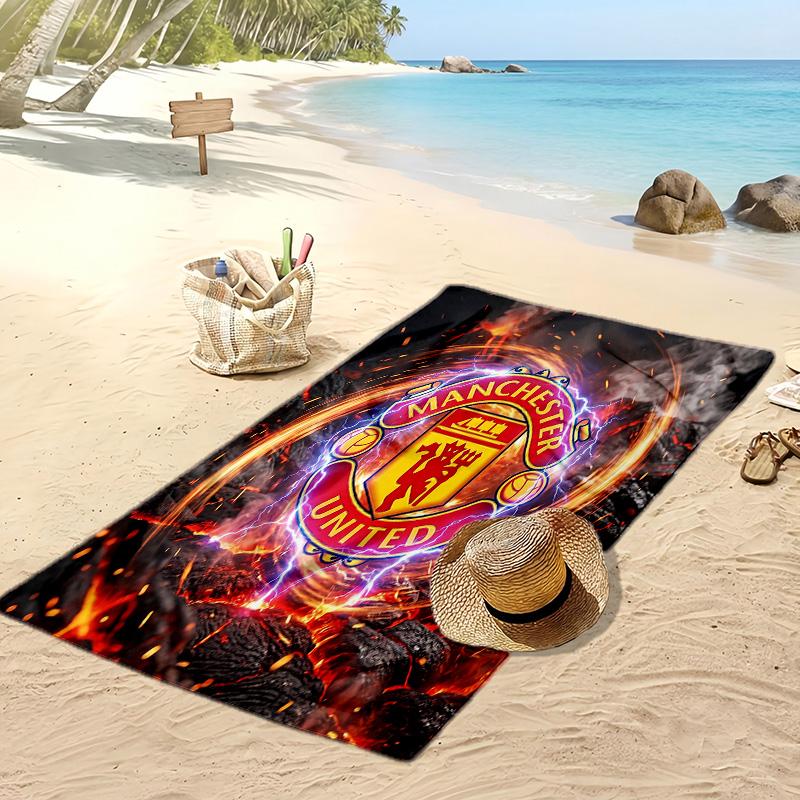 Asciugamano da Spiaggia Stampato Manchester United Asciugamano Morbido ad Asciugatura Rapida Coperta da Spiaggia Rettangolare Grande Portatile per Viaggi Piscina