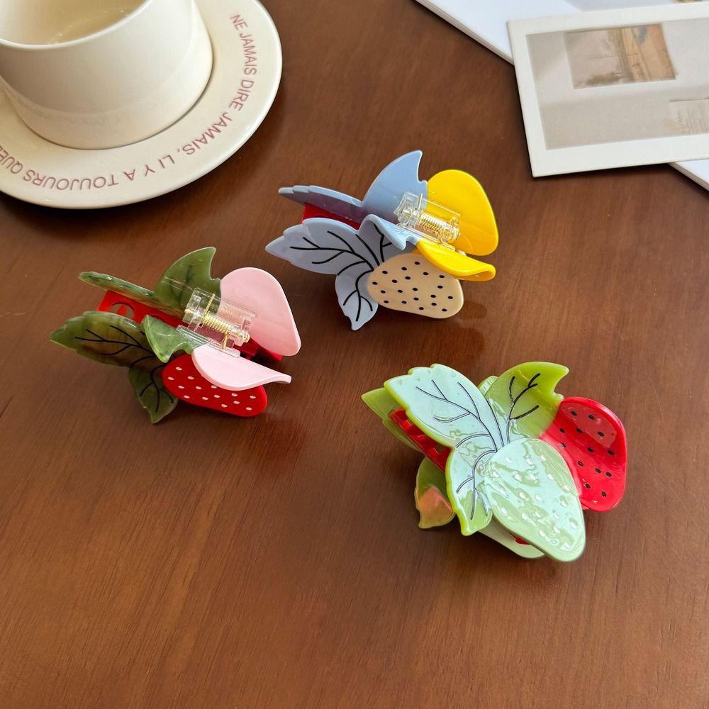 Cute Fruit Acetate Claw Clip Delicate Ponytail Shark Clip Strawberry Acetate Hair Clip  Daily