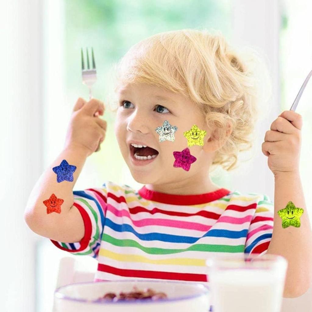 500 Laser Smiley Face Star Stickers: Self-Adhesive Decoration & Packaging Seals