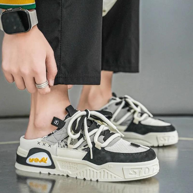 Fashion Summer Mesh Half Slippers Lazy Shoes Hot Sale Casual Shoes Men's Sandals Flat Shoe Fashion Hollow Male Sneakers Chaussures Femme