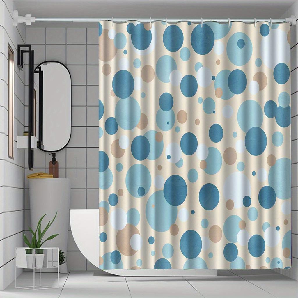 1pc blue round pattern shower curtain with hooks, bathroom partitions, bathroom accessories, home decoration