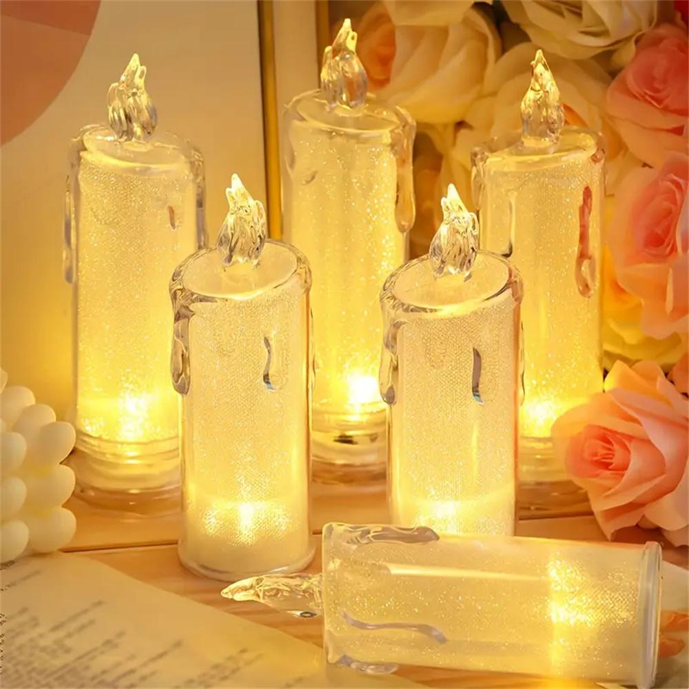 3pcs Flameless Candle LED Gap Column Candles For Family Candlelight Dinners Valentine's Day Wedding Birthday Bedroom Decor Gift