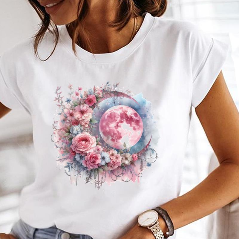 (Asian Size) flower letter Printed Tee Women Lady Female Top summer Clothing Casual T Shirt Fashion Graphic Short Sleeve T-shirts