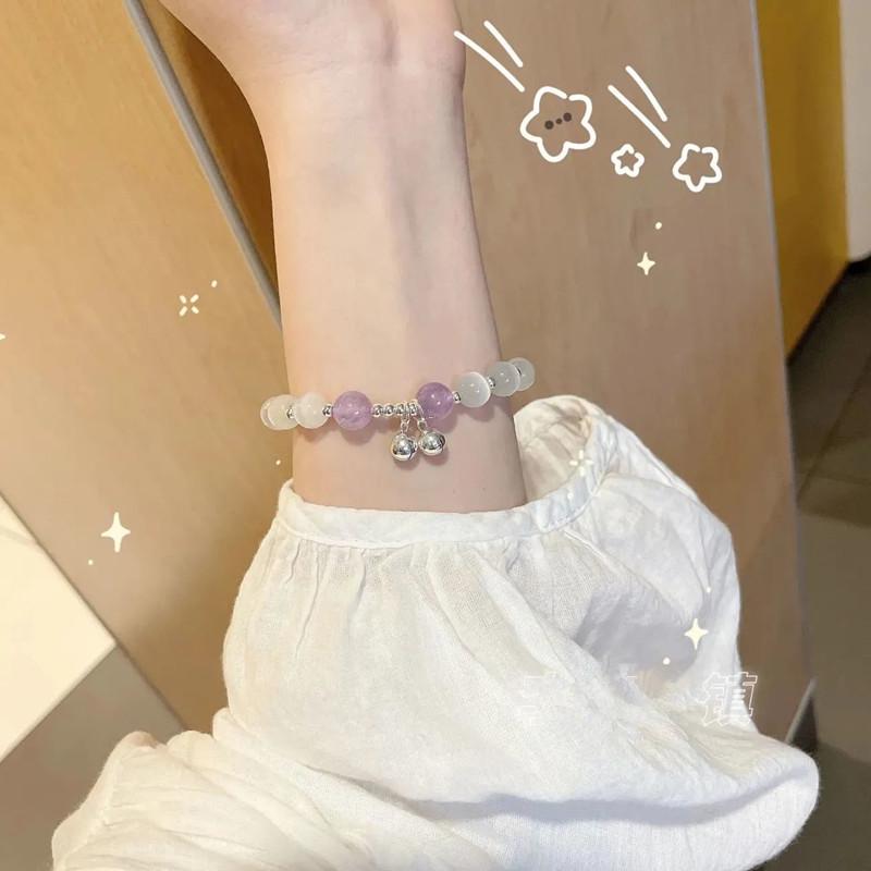 Ice White Jade Wenwan Bracelet: Soft Gradient Pink- Student Edition, Round Beads