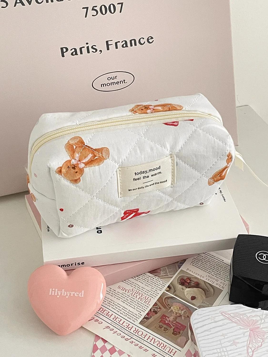

Large Capacity Ladies Travel Storage Bag Portable Quilted Female Handbag Cute Cartoon Bow Bear Women s Makeup Case Cosmetic Bags