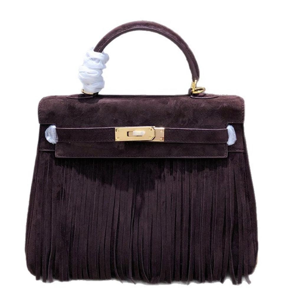European and American Retro Suede Fringed Keli Bag 2025 New Autumn and Winter Leather Women's Bag Lock Fashion Portable Shoulder Bag