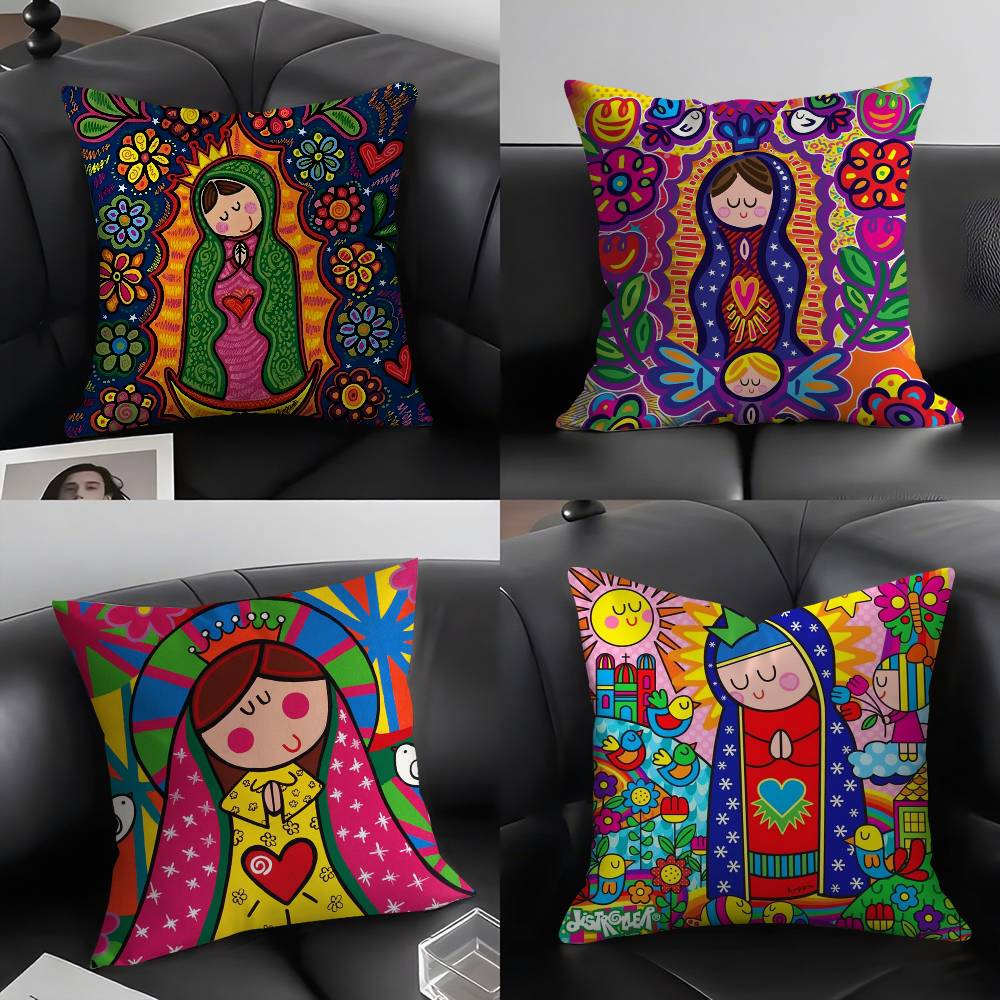 Cartoon Virgin Mary Art Pillow Case Sofa Short Plush Double-sided HD Printing Room Home Office Gift Cushion Cover