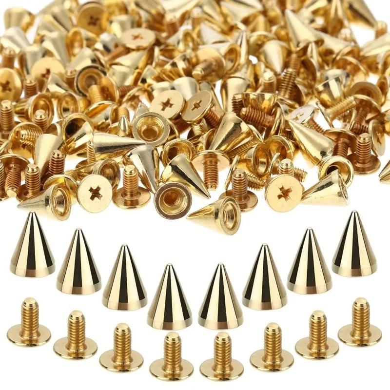 50/100Pcs Black Gold Silver Cone Studs and Spikes DIY Craft Cool Punk Garment Rivets for Clothes Bag Shoes Leather DIY Handcraft