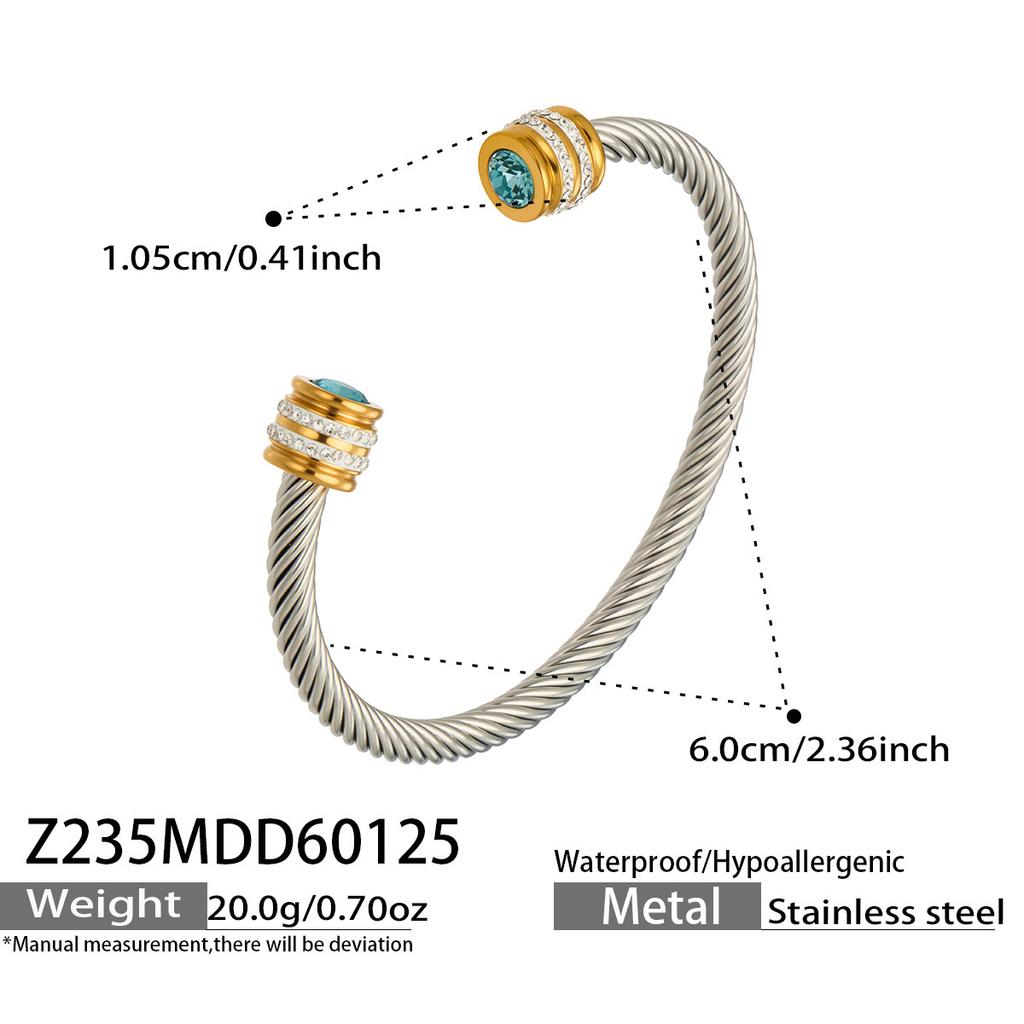 European and American fashion light luxury jewelry bracelet set with zirconia, stainless steel elastic open bangle