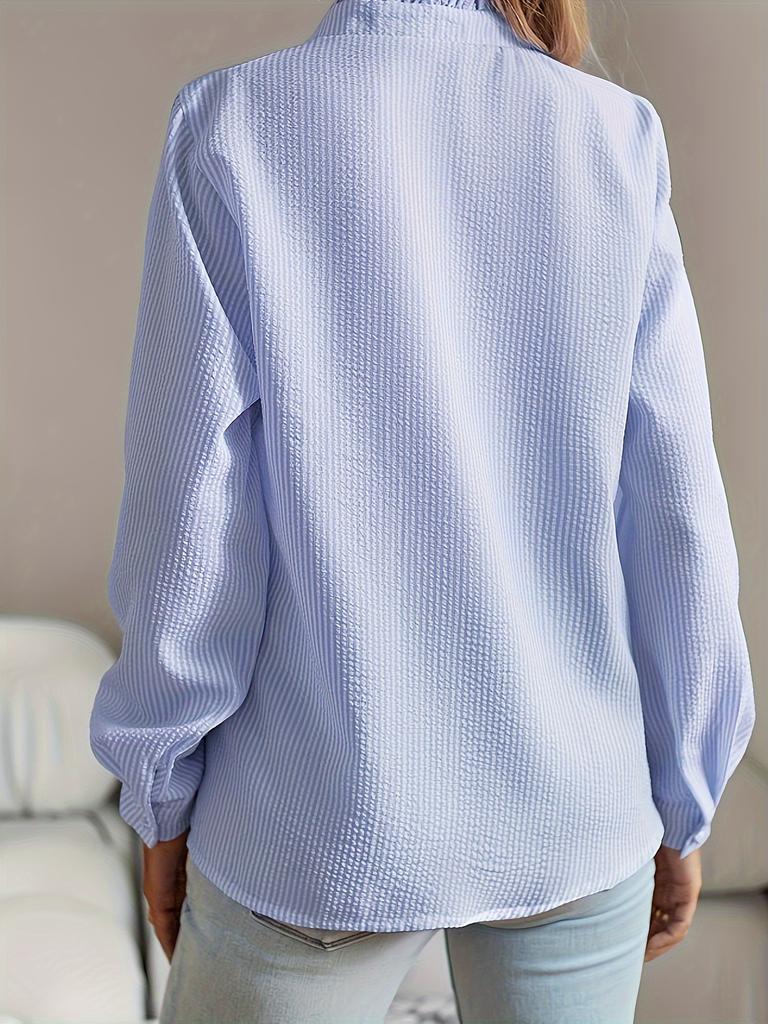 New Stand-up Collar Autumn Fungus-edged Cardigan Ruffle-edged Long-sleeved Bubble Top Women's Shirt