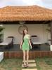 French Polka Dot Streamer Neck Dress Women's Summer Temperament Green Skirt Waist Hip Skirt Vacation Dress