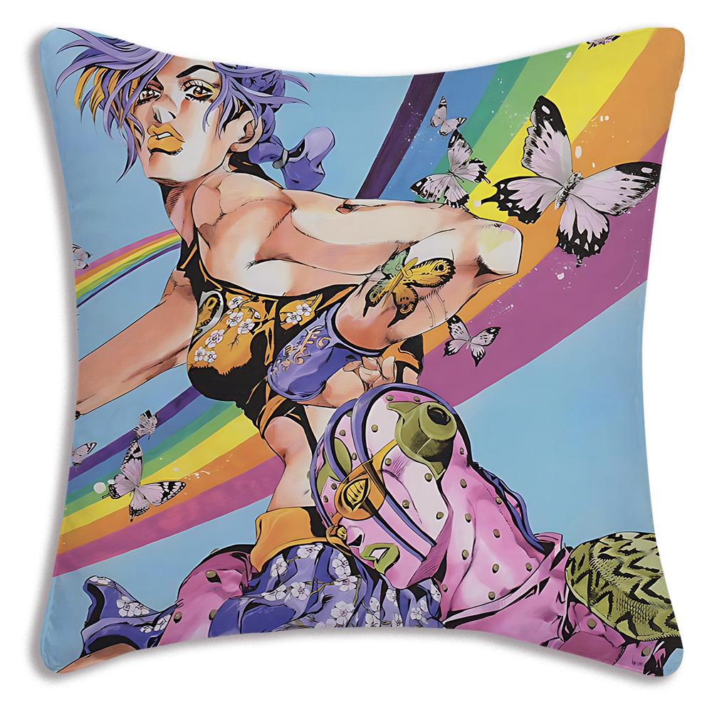 Cute JoJos Bizarre A-Adventure Pillow Covers Cartoon Sofa Decorative Home Double-sided Printing Short Plush Cute Cushion Cover