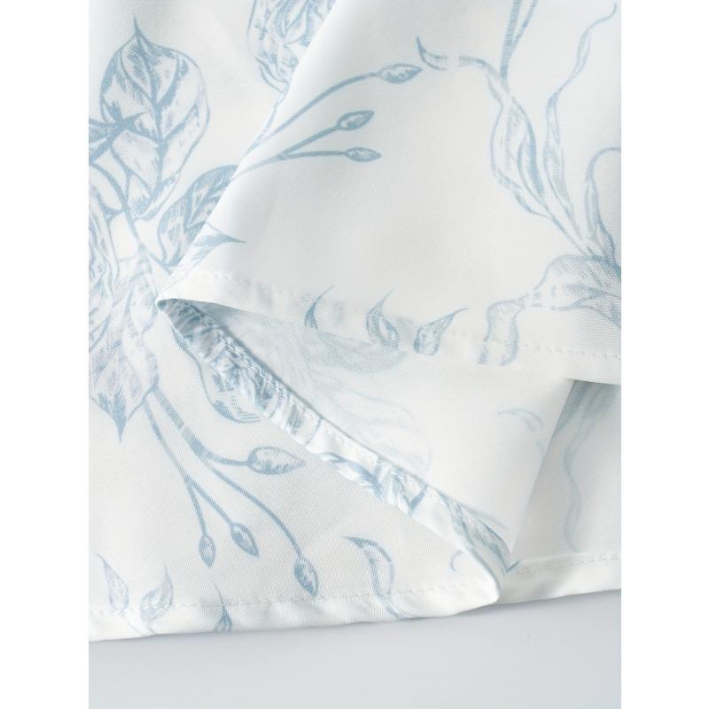 Printed Design Light Blue Sketch Floral Print All-Season Women's Maxi Skirt, Casual Elastic Waist A-Line Half Skirt