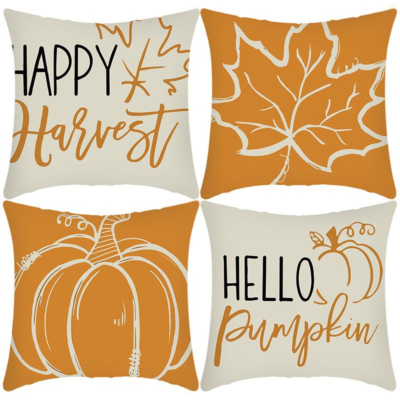 New Thanksgiving Series Pillow Cover English Letters Maple Leaf Print Cushion Home Sofa Cushion Cover