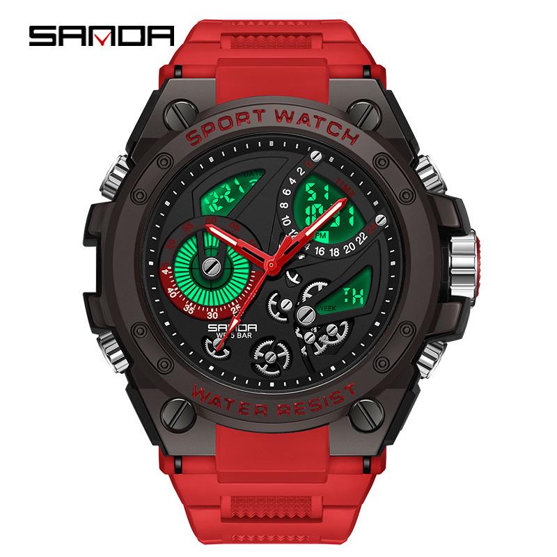 Sanda Men's 3D Dual Display Sports Watch with Night Light and Multi-function Features