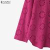 ZANZEA Women Casual Turn Down Collar 3/4 Sleeve Loose Hollow Out Patchwork Blouse
