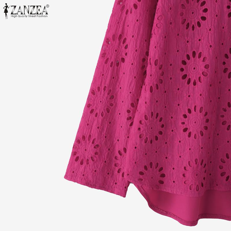 ZANZEA Blusa Casual para Mujer con Cuello Vuelto, Manga 3/4 Holgada, Calada, Patchwork