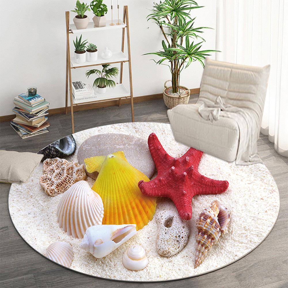 Luxury Beach Scenic Seaside Pattern Round Shape Floor Mats Kitchen Hallway Runner Rug Bedroom Living Room Soft Carpet Non-slip Area Rug