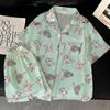 Sweet Soft And Cute Long-Eared Rabbit Printed Pajamas Women'S Summer Day Ice Silk Short-Sleeved Thin Loungewear Set