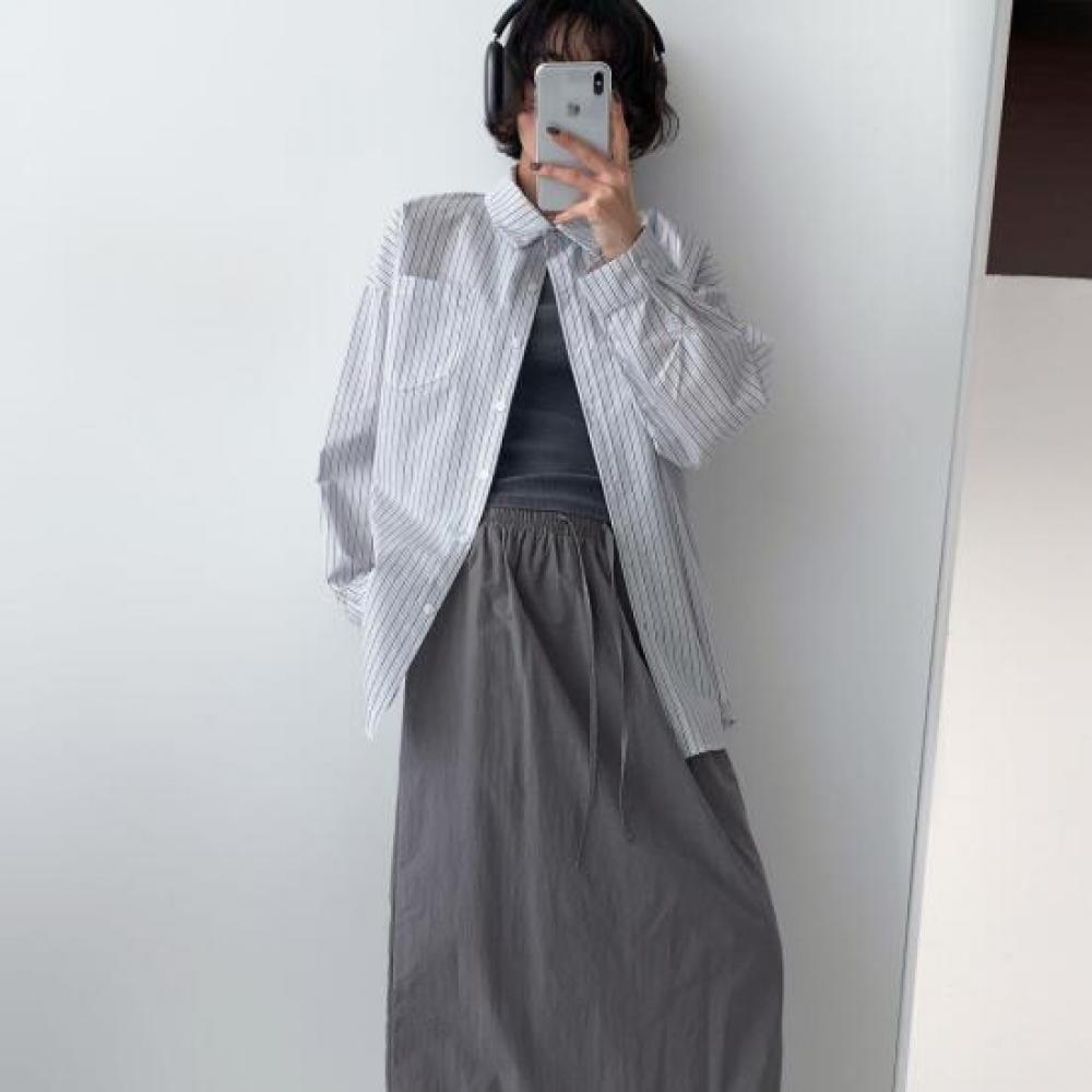 New ArrivalS Open Run Women S Stripe Shirt Hip Cover Cotton Shirt