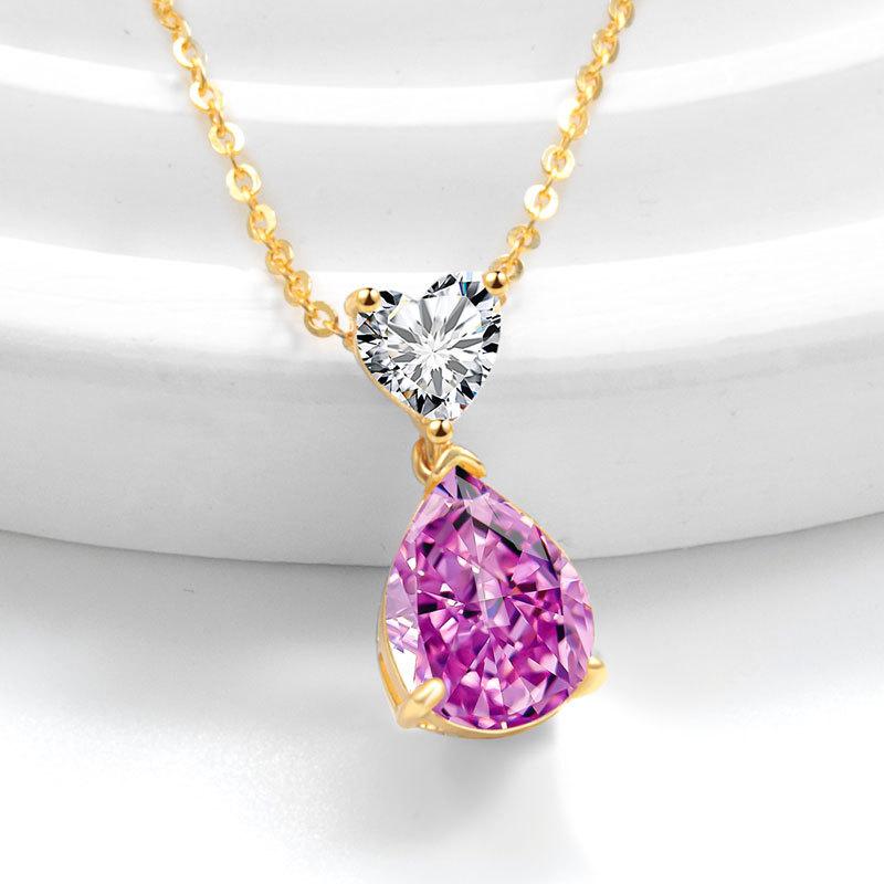 Jewelry Temperament Warm Sun Water Drop Necklace Ice Flower Cut Zirconium Platinum Plated 925 Silver Pendant Necklace