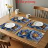 Jit4pcs 2D FLAT Digital Printed Placemat, Blue And Golden Flower Three-Dimensional Decorative Painting, Light Luxury Style Pattern Printed Placemat,
