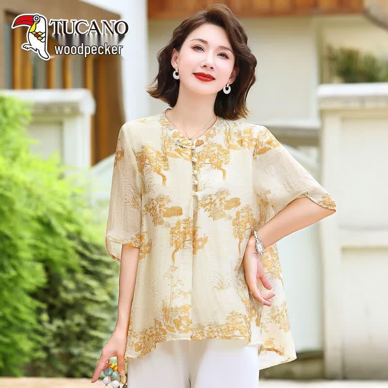 TUCANO Mid-Aged Women s Summer Floral T-Shirt 4XL